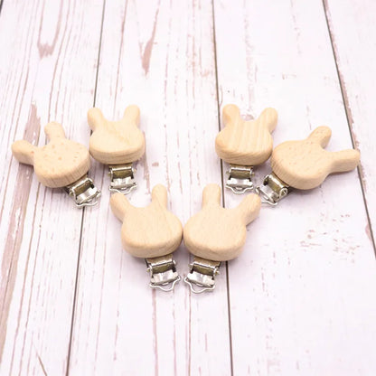 5PCS Wooden Rabbit Pacifier Clip Baby Accessories Wooden Animal Pacifier Metal Holder Elephant Pacifier Wooden Baby Teeth - Giftcare 