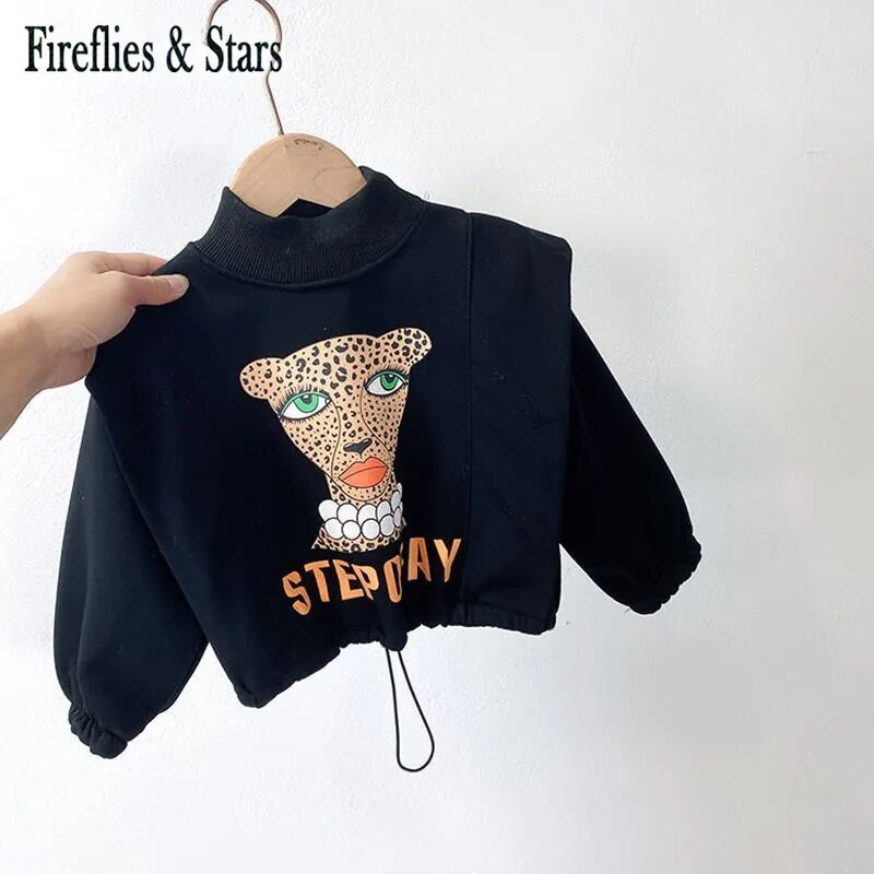 Spring Winter Girls Sweat Shirt Baby Hoodies For Kids Pullover Tops Children Warm Clothes Fashion Leopard Print Velvet 2 To 7 Yr - Giftcare 