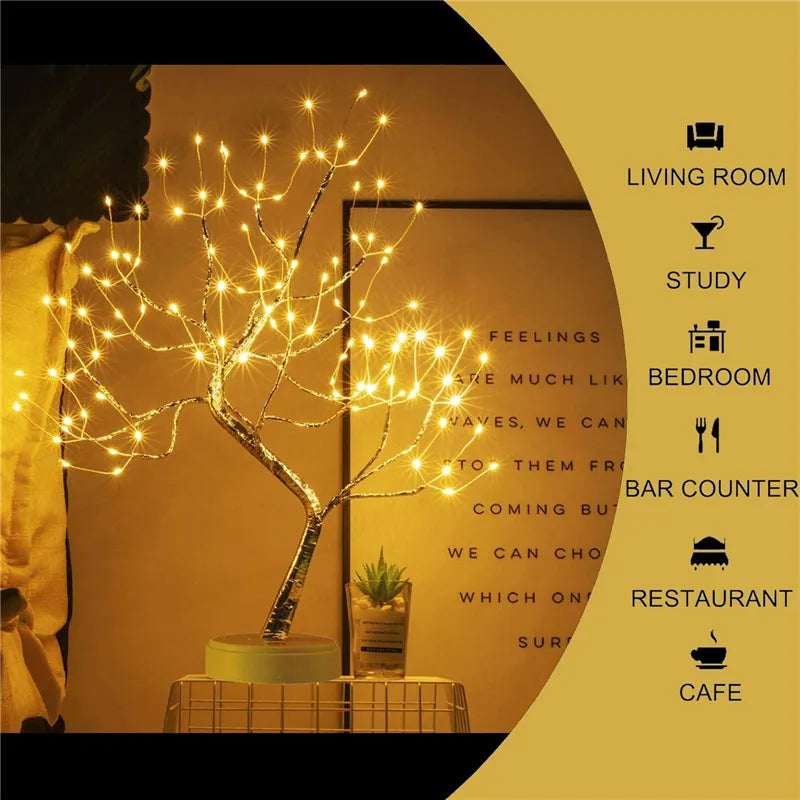 LED Night Light Mini Christmas Tree Copper Wire Garland Lamp For Kids Home Bedroom Decoration Decor Fairy Light Holiday lighting.Free shipping - Giftcare 