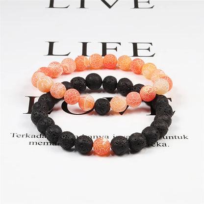 Set Bracelet Couples Distance Black White Natural Lava Stone Tiger Eye Beaded Yoga Bracelets for Men Women Elastic Rope Jewelry.Free shipping