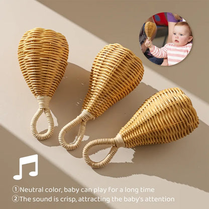 Handmade Rattan Rattles Educational Toys for Kids Crib Mobile Hand Bell Baby Accessories Infant Sensory Toy Baby Teether GIfts - Giftcare 