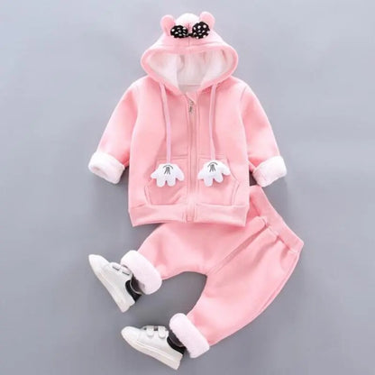 Thick Warm Girls Clothing Set Winter Plush Cotton Outfit For Baby Hoodies Jacket Pants Kids Casual Suit Toddler Boy Wearing - Giftcare 
