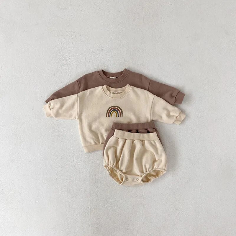 MILANCEL baby clothes autumn baby hoodies and bloomer 2 pcs baby boys clothes set cute rainbow infant girls suit - Giftcare 