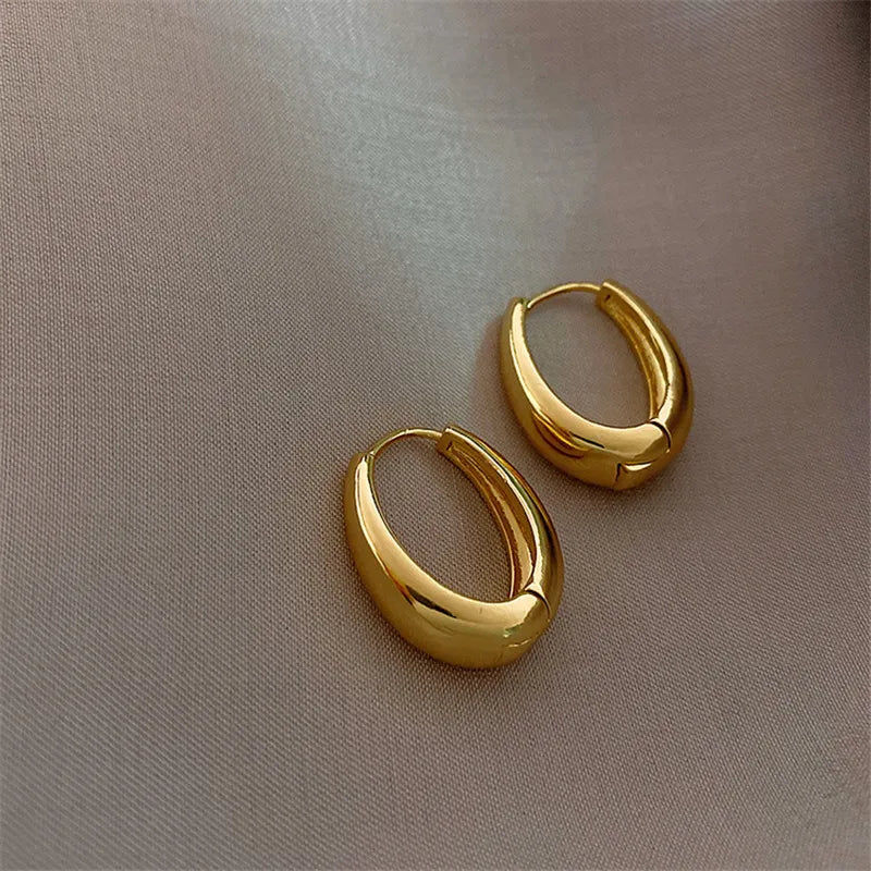 2021 New Classic Copper Alloy Smooth Metal Hoop Earrings For Woman Fashion Korean Jewelry Temperament Girl's Daily Wear earrings - Giftcare 