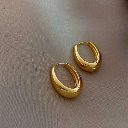 2021 New Classic Copper Alloy Smooth Metal Hoop Earrings For Woman Fashion Korean Jewelry Temperament Girl's Daily Wear earrings - Giftcare 
