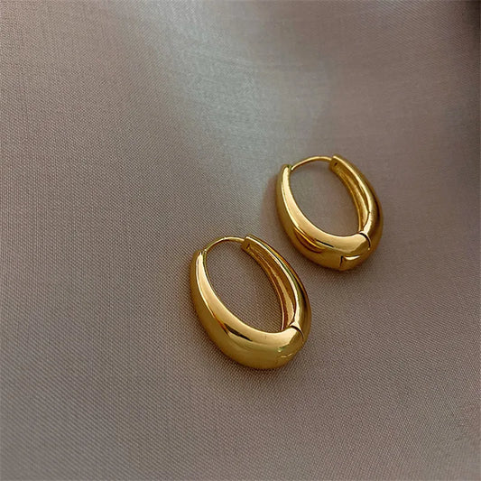 2021 New Classic Copper Alloy Smooth Metal Hoop Earrings For Woman Fashion Korean Jewelry Temperament Girl's Daily Wear earrings - Giftcare 