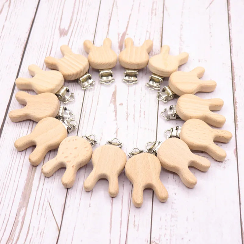 5PCS Wooden Rabbit Pacifier Clip Baby Accessories Wooden Animal Pacifier Metal Holder Elephant Pacifier Wooden Baby Teeth - Giftcare 