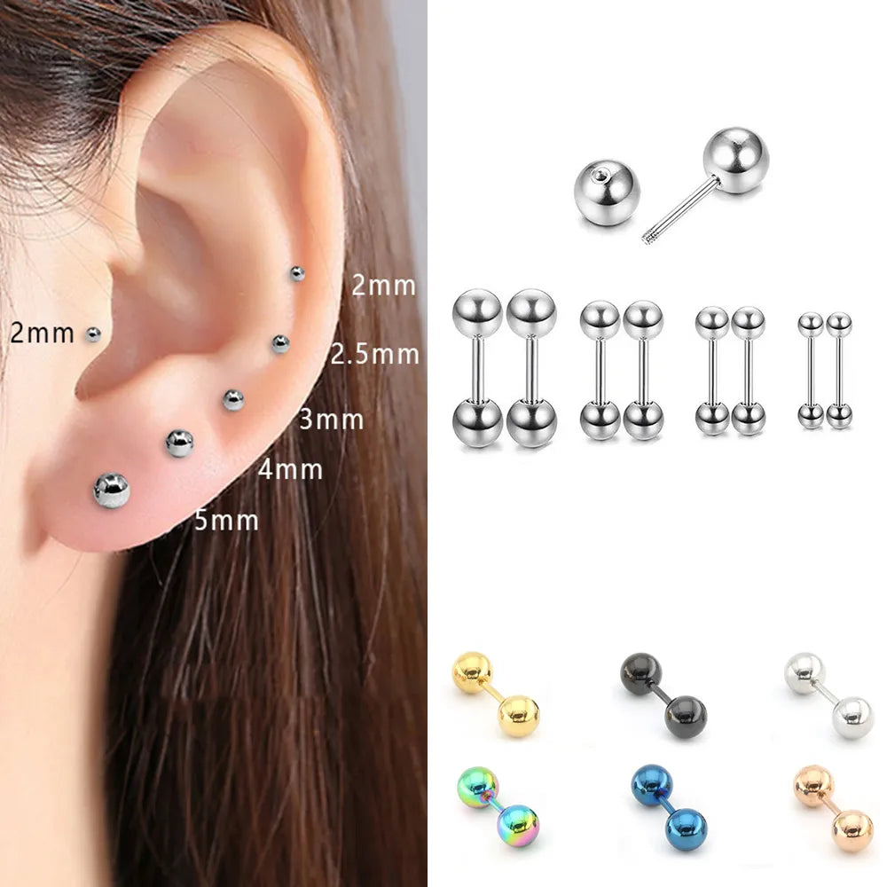 1Pair Medical Titanium Steel Stud Earring Small Ball Screws Small Earrings Ear Bone Nail Lip Piercing Body Jewelry - Giftcare 