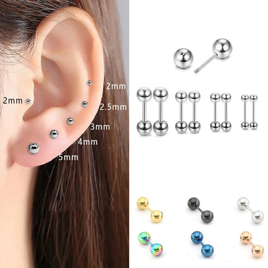 1Pair Medical Titanium Steel Stud Earring Small Ball Screws Small Earrings Ear Bone Nail Lip Piercing Body Jewelry - Giftcare 