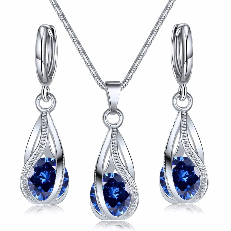 Fashion Silver Color Necklace Earrings Cubic Zirconia Jewelry Sets Elegant Crystal Zircon Jewelry Women Wedding Jewelry Set - Giftcare 