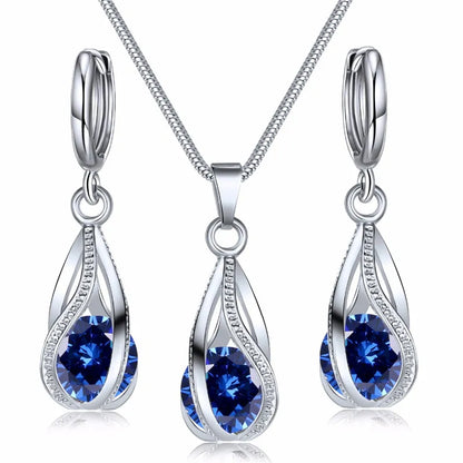 Fashion Silver Color Necklace Earrings Cubic Zirconia Jewelry Sets Elegant Crystal Zircon Jewelry Women Wedding Jewelry Set - Giftcare 