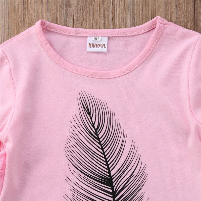 2pcs Autumn Winter Baby Girls Clothes Long Sleeve Feather Kids Tassel Top+Striped Pant Baby Clothing Set - Giftcare 