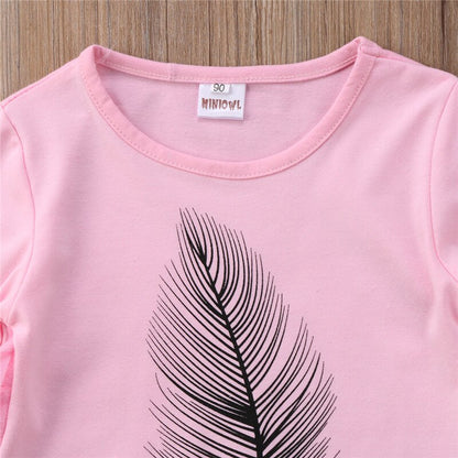 2pcs Autumn Winter Baby Girls Clothes Long Sleeve Feather Kids Tassel Top+Striped Pant Baby Clothing Set - Giftcare 