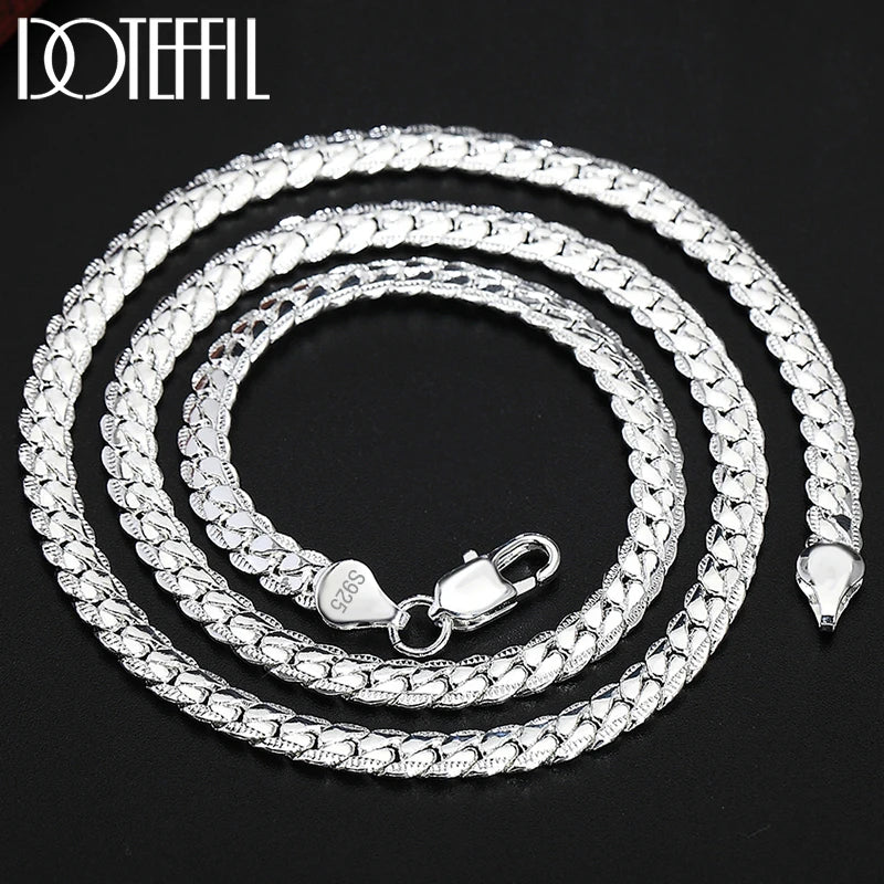 DOTEFFIL 925 Sterling Silver 8/16/18/20/22/24 Inch 6mm Side Chain Necklace Bracelet For Woman Men Fashion Charm Wedding Jewelry.Free shipping
