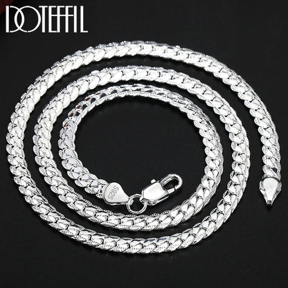 DOTEFFIL 925 Sterling Silver 8/16/18/20/22/24 Inch 6mm Side Chain Necklace Bracelet For Woman Men Fashion Charm Wedding Jewelry.Free shipping
