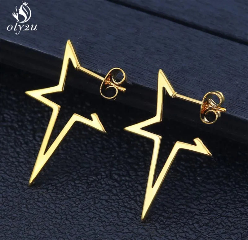 Oly2u Big Star Earrings Punk Stud Earrings Simplicity Stainless Steel Earrings for Women Jewelry 2019 Wholesale Oorbellen - Giftcare 