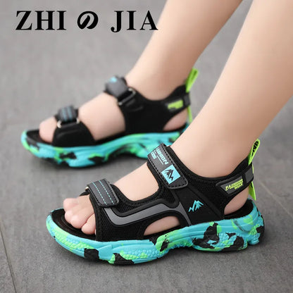 New 2023 Summer Beach Water Children Sandals Fashion Shoes Lightweight Non-slip Soft Bottom Shading Leather Boys Comfortable - Giftcare 