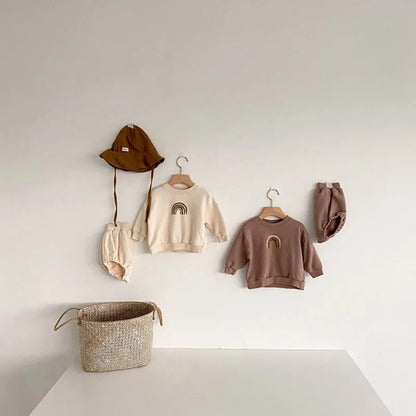 MILANCEL baby clothes autumn baby hoodies and bloomer 2 pcs baby boys clothes set cute rainbow infant girls suit - Giftcare 