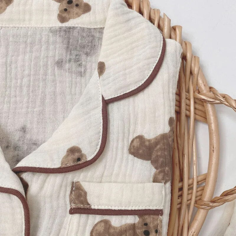 Cute Toddler Pajamas Set Children's Clothing Baby Sleepwear Boy Girls Robe Long Sleeve Bear Cardigan and Pants Cotton Sleepwears - Giftcare 