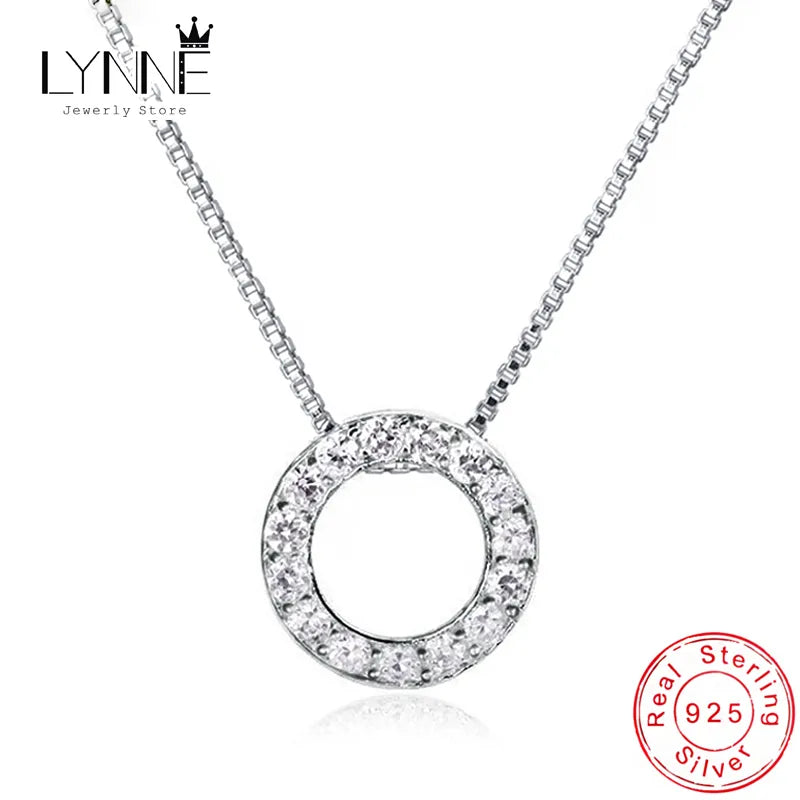 New Fashion 925 Sterling Silver Jewelry Round Zircon Pendants Necklaces Women Fine Semi Rhinestone Circle Clavicle Chain Choker - Giftcare 