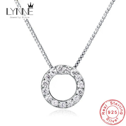 New Fashion 925 Sterling Silver Jewelry Round Zircon Pendants Necklaces Women Fine Semi Rhinestone Circle Clavicle Chain Choker - Giftcare 