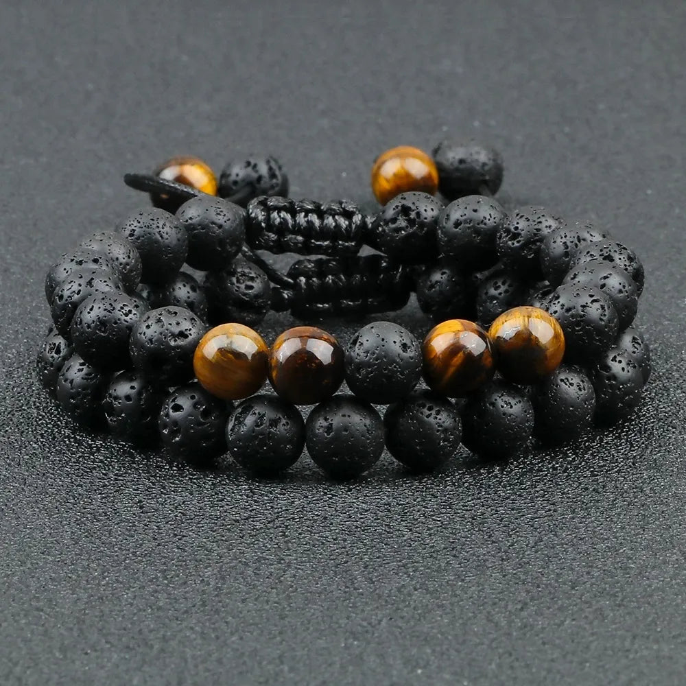 Black Lava Stone Crown Charm Tiger Eye Beads Bracelet For Men Women Braided Bracelets Handmade Adjustable Jewelry Pulseira - Giftcare 