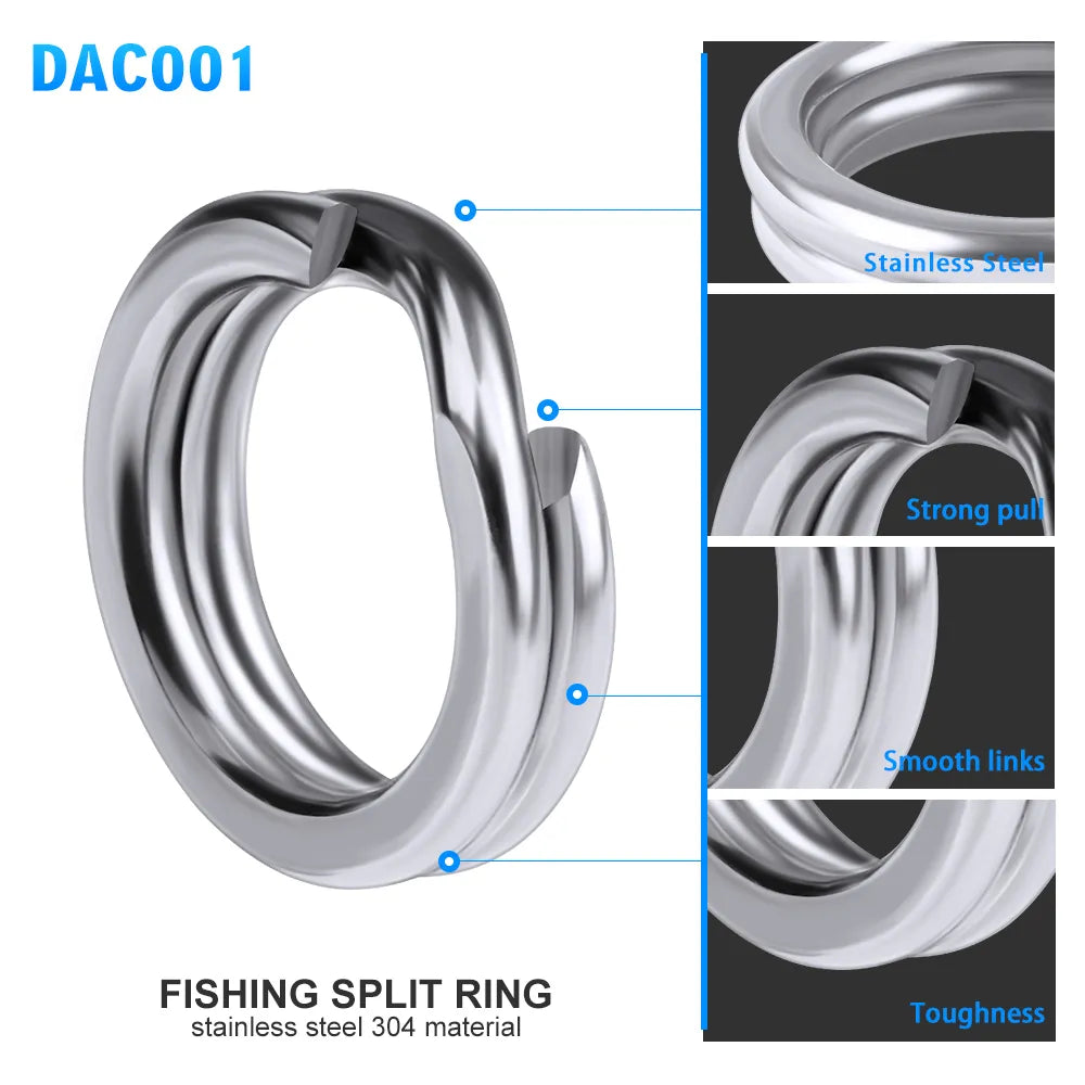 100pcs Fishing Split Rings 3.7-14MM Crank Hard Bait Snap Silver Stainless Steel Double Loop Split Open Carp Fishing Lure Pesca - Giftcare 