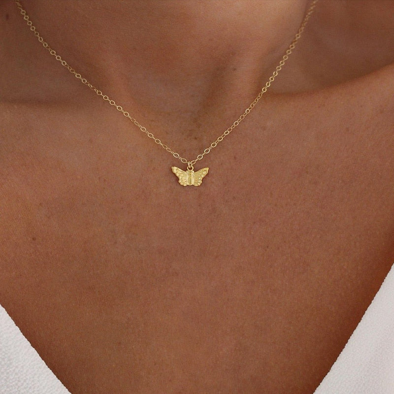 Fashion Choker Necklace Lovely Golden Silver Plated Butterfly Necklace - Giftcare 