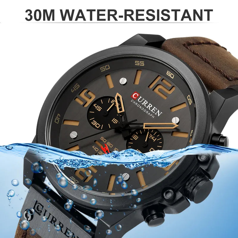 CURREN Mens Watches Top Luxury Brand Waterproof Sport Wrist Watch Chronograph Quartz Military Genuine Leather Relogio Masculino - Giftcare 
