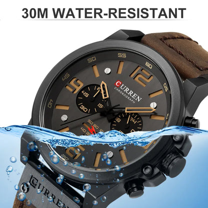 CURREN Mens Watches Top Luxury Brand Waterproof Sport Wrist Watch Chronograph Quartz Military Genuine Leather Relogio Masculino - Giftcare 