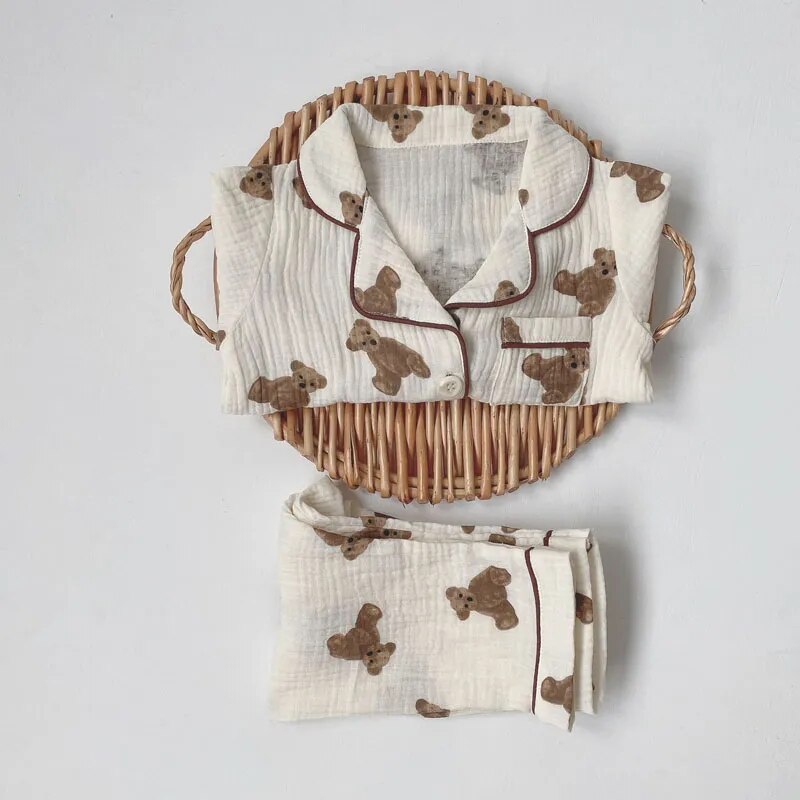 Cute Toddler Pajamas Set Children's Clothing Baby Sleepwear Boy Girls Robe Long Sleeve Bear Cardigan and Pants Cotton Sleepwears - Giftcare 