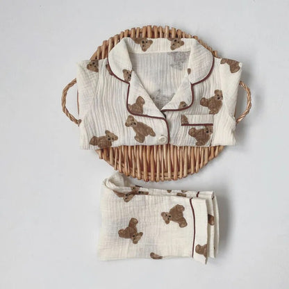 Cute Toddler Pajamas Set Children's Clothing Baby Sleepwear Boy Girls Robe Long Sleeve Bear Cardigan and Pants Cotton Sleepwears - Giftcare 