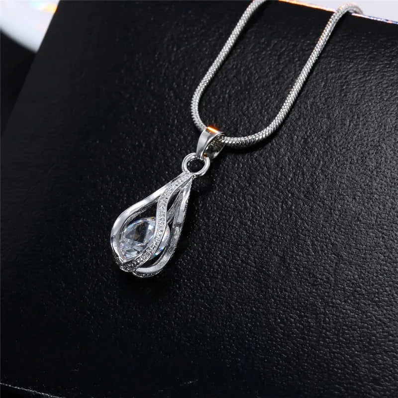 Fashion Silver Color Necklace Earrings Cubic Zirconia Jewelry Sets Elegant Crystal Zircon Jewelry Women Wedding Jewelry Set - Giftcare 