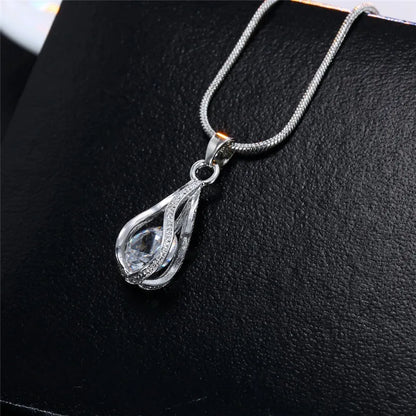 Fashion Silver Color Necklace Earrings Cubic Zirconia Jewelry Sets Elegant Crystal Zircon Jewelry Women Wedding Jewelry Set - Giftcare 
