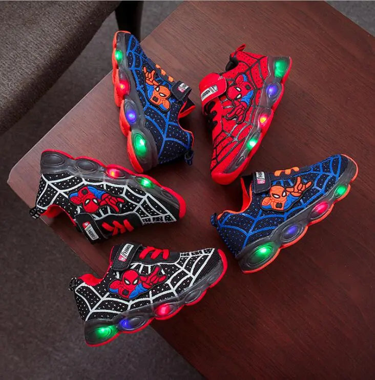 kids Spiderman Glowing sneakers shoes girls boys sport running breatherable children baby kids Led shoes baby toddler sneakers - Giftcare 
