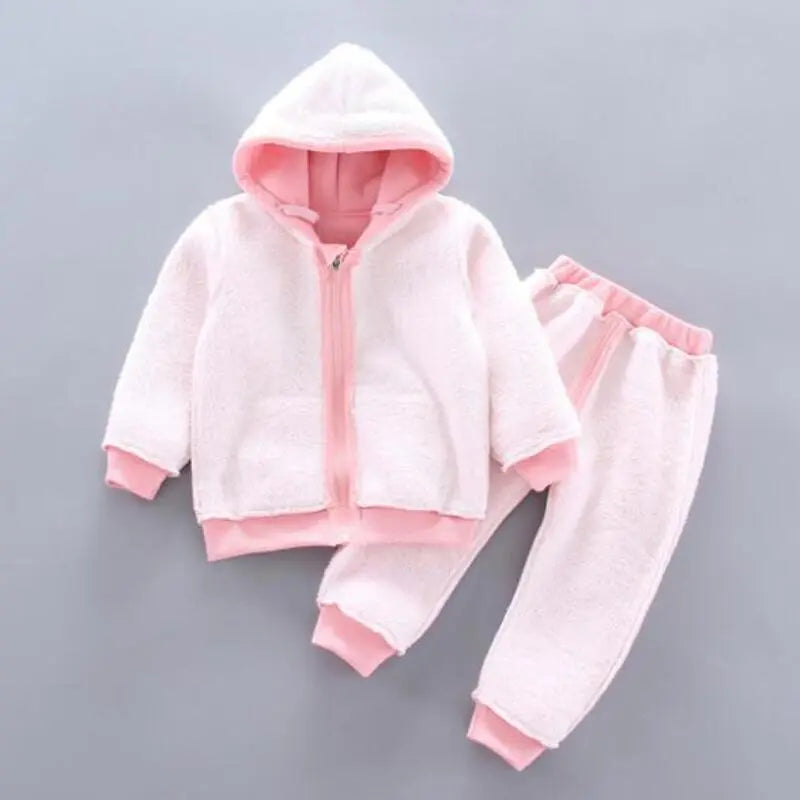 Thick Warm Girls Clothing Set Winter Plush Cotton Outfit For Baby Hoodies Jacket Pants Kids Casual Suit Toddler Boy Wearing - Giftcare 