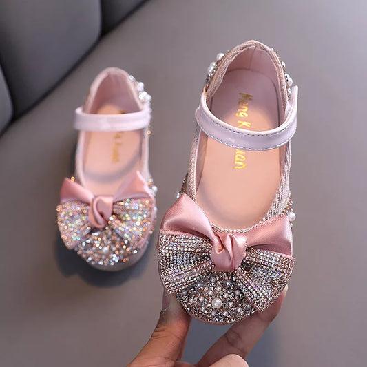 New Children Leather Shoes Rhinestone Bow Princess Girls Party Dance Shoes Baby Student Flats Kids Performance Shoes D785 - Giftcare 