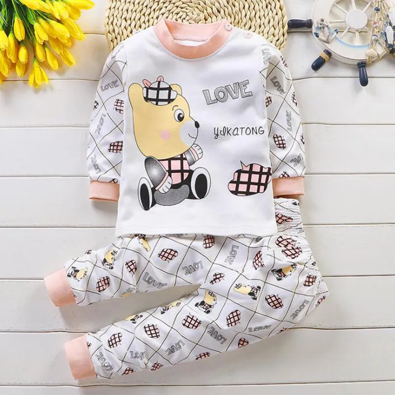 Children Long Sleeve Cotton Kids Cartoon Sleepwear Baby Clothing Set Autumn Cotton Nightwear Boys Girls Animal Pyjamas Set - Giftcare 