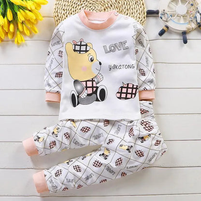 Children Long Sleeve Cotton Kids Cartoon Sleepwear Baby Clothing Set Autumn Cotton Nightwear Boys Girls Animal Pyjamas Set - Giftcare 