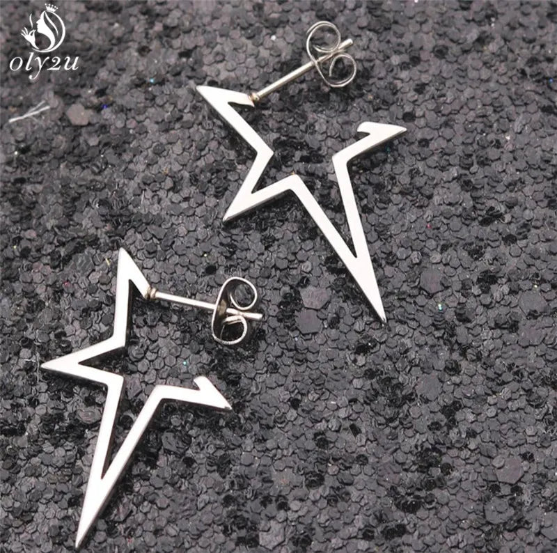 Oly2u Big Star Earrings Punk Stud Earrings Simplicity Stainless Steel Earrings for Women Jewelry 2019 Wholesale Oorbellen - Giftcare 