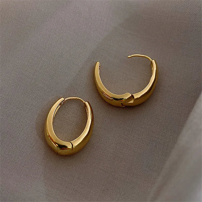 2021 New Classic Copper Alloy Smooth Metal Hoop Earrings For Woman Fashion Korean Jewelry Temperament Girl's Daily Wear earrings - Giftcare 