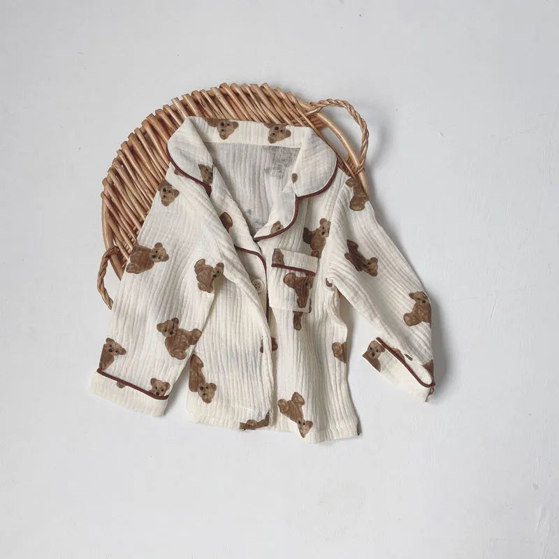 Cute Toddler Pajamas Set Children's Clothing Baby Sleepwear Boy Girls Robe Long Sleeve Bear Cardigan and Pants Cotton Sleepwears - Giftcare 