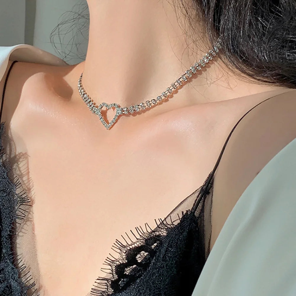 Korean Sweet Love Heart Choker Necklace Silver Gold Hollow Heart Necklace Jewelry Collier Femme Gifts Women Men Fashion Long Cha.Free Shipping - Giftcare 