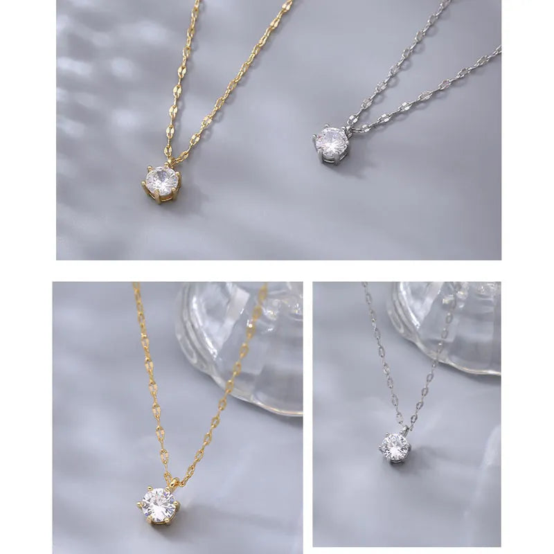 New Trendy 925 Sterling Silver AAA Zircon Choker Necklaces Simple Shiny Diamond CZ Pendants For Women Fine Jewelry NK126 - Giftcare 