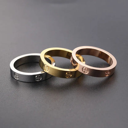 Trendy Stainless Steel Rose Gold Color Love Ring for Women Men Couple CZ Crystal Rings Luxury Brand Jewelry Wedding Gift - Giftcare 