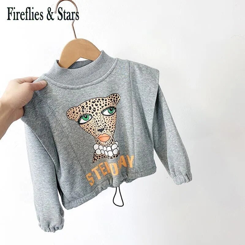 Spring Winter Girls Sweat Shirt Baby Hoodies For Kids Pullover Tops Children Warm Clothes Fashion Leopard Print Velvet 2 To 7 Yr - Giftcare 