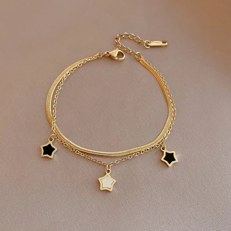 MEYRROYU Stainless Steel Layered Golden Pendant Bracelet For Women Retro Punk Gothic Portrait Coin Cross Pearl Bracelet Jewelry
