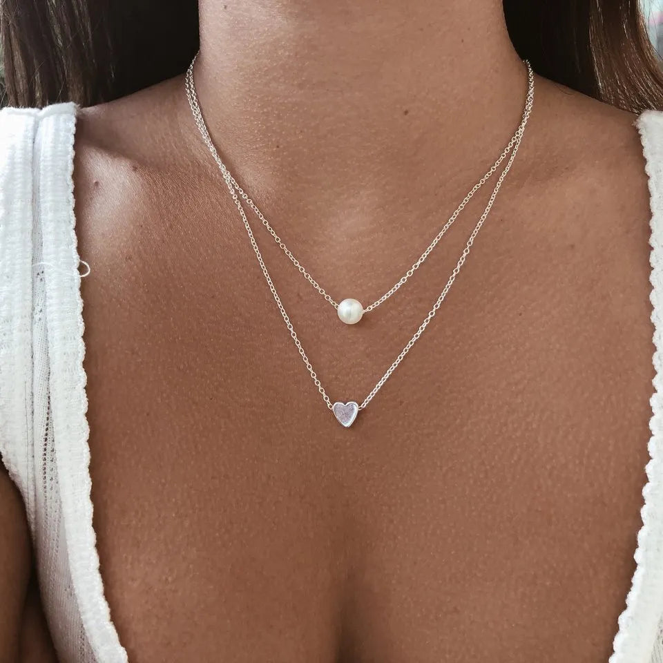 New Double Layer Necklace For Women Imitation Pearl Crystal Heart Pendant Chokers Necklaces Girls Gift Bohemia Cheap Jewelry.Free Shipping - Giftcare 