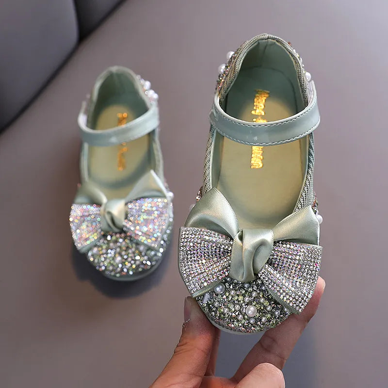 New Children Leather Shoes Rhinestone Bow Princess Girls Party Dance Shoes Baby Student Flats Kids Performance Shoes D785 - Giftcare 