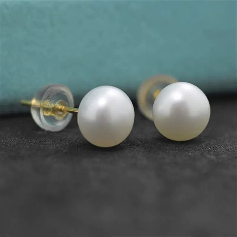 Natural Freshwater Pearl Stud Earrings Real 925 Sterling Sliver Earring Cultured White Pearl for Women Earring Jewelry Wholesale - Giftcare 